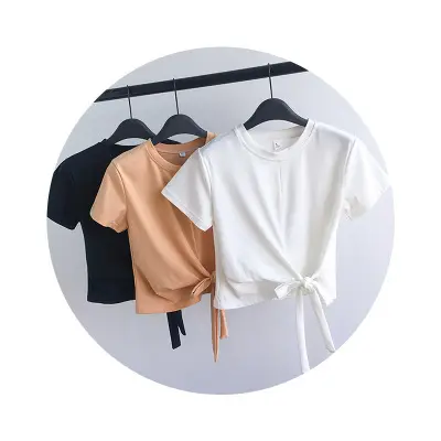 2020 short T-shirt women's summer dress carefully strapped short-sleeved solid color top Korean version of the umbilical slim