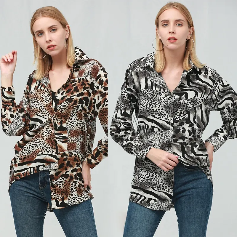 Wholesale 2021 spring fashion trend button Lapel animal print women's chiffon shirt
