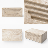 Table basse de salon moderne et minimaliste, finition mate luxueuse, socle en pierre de travertin beige naturel, table rectangulaire