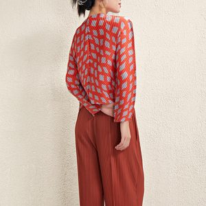 2025高品质三宅百褶上衣时尚独特设计夹克女式印花纽扣对角线外套 - Product Image 6