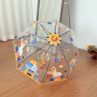 Parapluie droit pour enfants en PVC transparent avec poignée incurvée en plastique, ouverture manuelle, pointes rondes sécurisées et design de dessin animé mignon