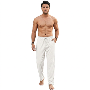 Pantalon décontracté pour homme 100% coton, cordon de serrage, taille élastique, pantalon de survêtement côtelé, jambe droite, coupe ample, personnalisé - Product Image 1