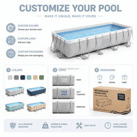 Premium Rechteckiger Metallrahmen-Swimmingpool Oberirdischer Pool Stahlrahmen-Pool Outdoor PVC Familien-Gartenpool Einfacher Aufbau