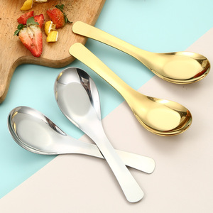 Cuillère à fond plat en acier inoxydable 304, cuillère épaisse pour enfants/soupe/dessert, cuillère ronde pour la maison - Product Image 1