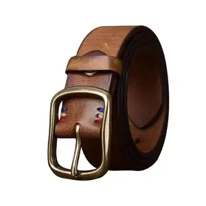 Cinturón de cuero con hebilla de cobre y piel de vaca gruesa italiana de 3,8 CM de ancho, cinturón vaquero retro todo en uno para hombre