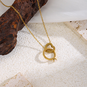 Nuevo Collar con Colgante en Forma de Corazón con Circonita, Estilo Minimalista, Cadena de Bambú, Acero Inoxidable, Apto para <span class=keywords><strong>Mujeres</strong></span>, a la Moda, Estilo <span class=keywords><strong>Instagram</strong></span> - Product Image 2