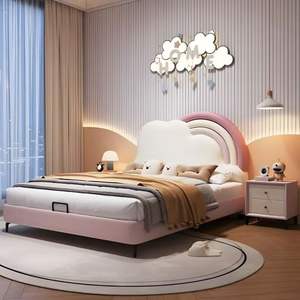 <span class=keywords><strong>Lit</strong></span> simple de luxe pour enfant, garçon ou fille, <span class=keywords><strong>avec</strong></span> <span class=keywords><strong>rangement</strong></span>, en cuir, <span class=keywords><strong>avec</strong></span> nuage et arc-en-ciel, pour chambre d'enfant, 2026 - Product Image 4