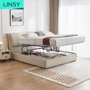 Linsy新设计织物气举储物床双人床家具带储物