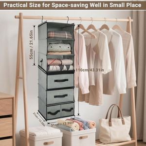 <b>6</b>-Tier Vintage Non-Woven Hanging Closet Organizer Detachable <b>Drawers</b> Foldable Portable Space-Saving for Bedroom Dorm RV Travel - Product Image 3