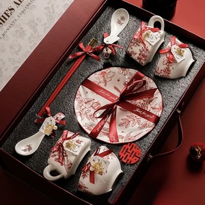 Juego de Taza y Platillo de Té con Diseño Floral Rojo, Taza de Té de Cerámica, Platillo, Caja de Regalo, Vajilla para Servir Té - Product Image 2