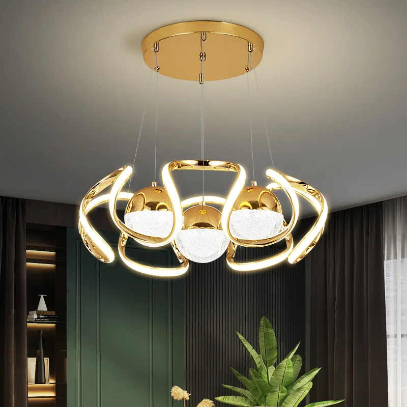 Lustre industriel doré populaire accueilli Style design verre LED aluminium moderne pendentif lumière nordique LED rayure acrylique