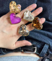 Cincin Hati Bertabur Rhinestone Chunky Estetika Y2K Cincin Statement Zirkon Warna-warni Ukuran Besar untuk Wanita Perhiasan Fashion Indie