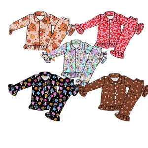 FuYu Set piyama 2 potong untuk bayi, Set pakaian tidur Halloween uniseks, lengan panjang, baju tidur nyaman, motif labu
