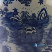 RYKB185-B Pot de fleurs en porcelaine peint à la main, motif paysage de pavillon de montagne chinois bleu et blanc, pour jardin