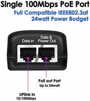 Inyector de potencia PoE pasivo sobre Ethernet Power con enchufe de la UE 48V 0.5A/ 24V 1A/18V 1A/12V 1A/12V 2A