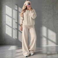 Ensemble deux pièces surdimensionné en tricot torsadé à capuche pour femme, pantalon large décontracté, fabricant OEM ODM