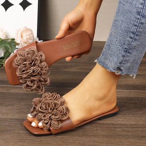 Summer Women's New Fashionable Solid Color Floral Slipper Outerwear <b>Flat</b> Bottomed <b>Sandals</b> Beach Casual Non-Slip Lightweight - Product Image 5
