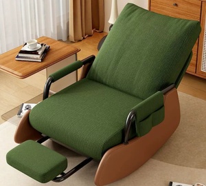 Fauteuil à bascule moderne en tissu et bois, idéal pour salon et espace détente – Nouveauté très prisée - Product Image 4