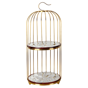 Lussuoso Porta Dessert a Gabbia d'Oro a 2 Piani con Cupola in <span class=keywords><strong>Vetro</strong></span> per Feste del Tè Pomeridiano - Product Image 5