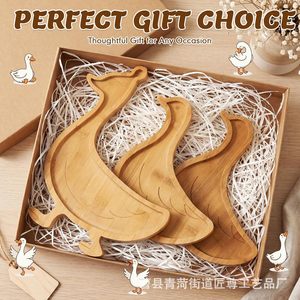 Silly Goose Wooden Serving <b>Tray</b> Set Duck Shape Fruit <b>Snack</b> Plate Natural Wood Food Safe Sturdy Durable Smooth Surface Easy Clean - Product Image 2