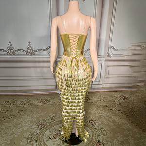 Novance Y4224 Hot-selling Dourado Brilhante Superfície Fantasia Jantar Vestidos Espelho-como Sequin Sereia Luxo <span class=keywords><strong>Prom</strong></span> Birthday Dress - Product Image 3