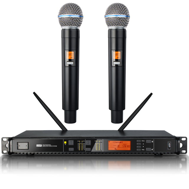 UX22 Dynamic Microphone System Professional 2-Channel UHF Wireless Light-Weight Handheld for Stage Performance