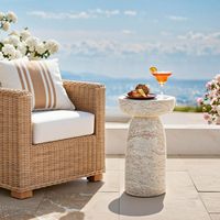 Table basse ronde en travertin style MgO, pour intérieur, extérieur, patio, jardin, salon, meubles de salon modernes et durables