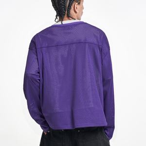 Toptan moda Streetwear Tshirt özel yüceltilmiş baskı restreetwear kollu boş düz örgü hokey formaları spor - Product Image 4