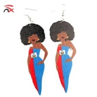 Boucles d'oreilles pendantes en bois personnalisées, motif drapeau national (Haïti, Brésil), accessoires de mode en gros pour femmes
