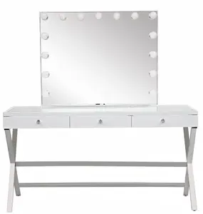 Nieuwste Aankomst Aangepaste Moderne Ontwerp Huishoudelijke Meisjes Vanity Dressing Make-Up Spiegel Tafel Met Led Verlichting