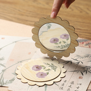 Mini miroir rond en bambou, portable, avec motif floral, style chinois, cadeau culturel créatif - Product Image 1