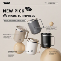 Mug Perjalanan Ramah Lingkungan dari Baja Tahan Karat 304, 480ml, dengan Tutup, Tumbler Berinsulasi Dinding Ganda, Anti Bocor untuk Penggunaan di Kantor, Minuman Teh