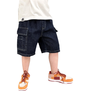 Shorts en jean gris pour garçons, coupe droite, stretch, décontractés, style streetwear, longueur genou, mode, pour enfants, de BD - Product Image 1