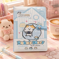 Carnet de notes Kawaii avec couverture en papier gonflable 32K, motif chat de dessin animé mignon, personnalisable, avec boucle magnétique, idéal comme cadeau pour étudiants