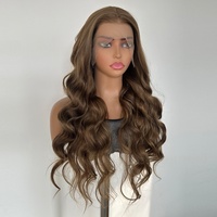 Perruques synthétiques Premium Futura Fibra en gros, HD 13*4 Lace Front, 340g, brun doré, longues ondulations, effet mat, résistantes à la chaleur pour femmes