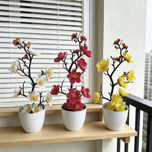 Bonsaï artificiel Paulon en fleurs de prunier, 27 cm de haut, plante en pot simulée pour la décoration de la maison et du salon - Product Image 2