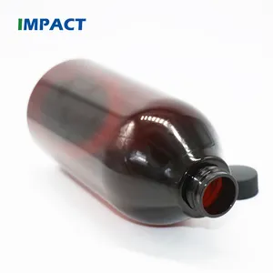 1000 мл янтарная пластиковая ПЭТ бутылка с черной винтовой крышкой