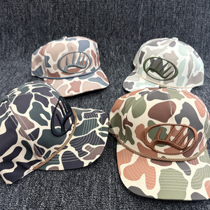 Op maat gemaakte 3D geborduurde logo Old School 5-panel sport golf pet met touw, eendencamo, gebogen klep, ongestructureerde snapback cap - Product Image 4