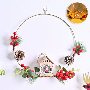 Luxury Cross-border New Christmas Decorative <b>Wreath</b> Pinecone Fairy House Red Berries Window Door Hanging Decoration Metal <b>Wire</b> - Product Image 2