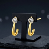 Boucles d'oreilles clous minimalistes tendance en argent sterling 925 plaqué or 18 carats, incurvées et mignonnes, avec zircon cubique, cadeau pour femme