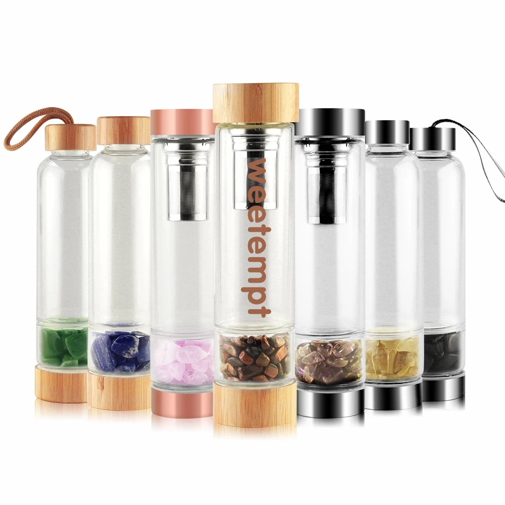 Минимальный заказ, стеклянная бутылка для питьевой воды с драгоценным камнем, 500 мл, пищевой класс