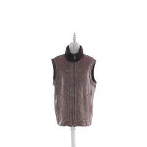 빈티지 봄 가을 다크 브라운 인조 모피 숏 베스트 - Product Image 1