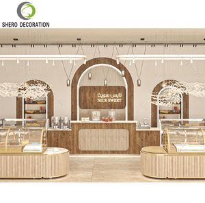 Vitrine de boulangerie personnalisée de luxe avec vitrine incurvée en verre, éclairage et comptoir en bois pour gâteaux et pâtisseries - Product Image 1