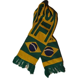 Braziliaanse Countryvlag Van Hoge Kwaliteit Op Maat Gemaakt Logo Jacquard Gebreide Sport Voetbalfans Voetbal Sjaal