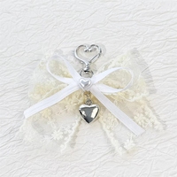 Pendentif Cœur avec Nœud en Dentelle et Bouton, Breloque Décorative Mignonne pour Porte-clés