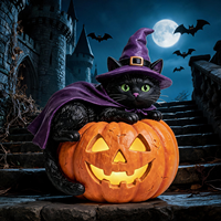 Décoration d'Halloween réutilisable en résine, chat noir et citrouille, idéale pour la maison, le bureau ou les fêtes – Meilleure vente