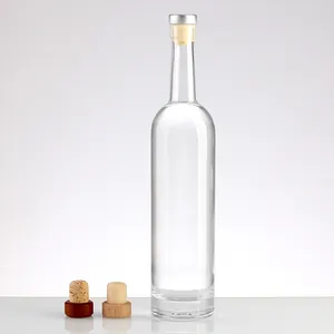 Custom Empty Vodka Brandy Arrack Gin Rum Liquor Spirit Mezcal Glass Bottle With Screw Cap Cork Stopped