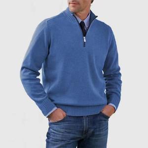 Vente en gros Sweat-shirt chaud à col rabattu pour hommes Nouveau pull en cachemire à simple boutonnage de couleur unie - Product Image 2