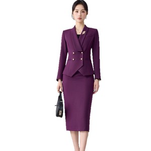 Red Women's Suit Set Midi Skirt Polyester Worsted Anti-Wrinkle Commute Style - Product Image 5