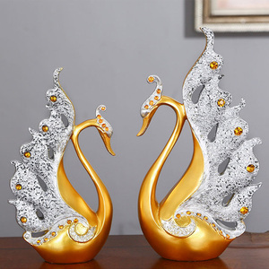 Tùy Chỉnh Nghệ Thuật Hiện Đại Điêu Khắc Sang Trọng Nhà Bàn Trang Trí Nội Thất Đám Cưới Đồ Trang Trí Đồ Trang Trí Nhựa Thủ Công Thiên Nga Vài Vàng Đen Bạc Thiên Nga Bức Tượng - Product Image 5